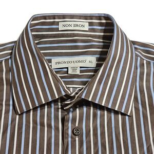 Pronto Uomo‎ Non Iron Striped Dress Shirt Long Sleeve Button Up XL